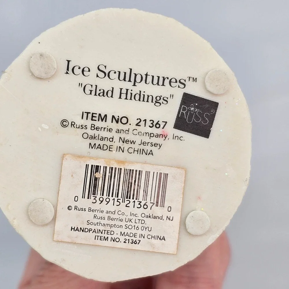 Russ Berrie Ice Sculptures Glad Hidings Snowman Figurine 21367 Hand Painted 3.5